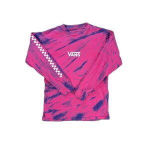 Vans Tie Dye Checker Long Sleeve T-Shirt Mens Medium Fuchsia Purple Logo Tee